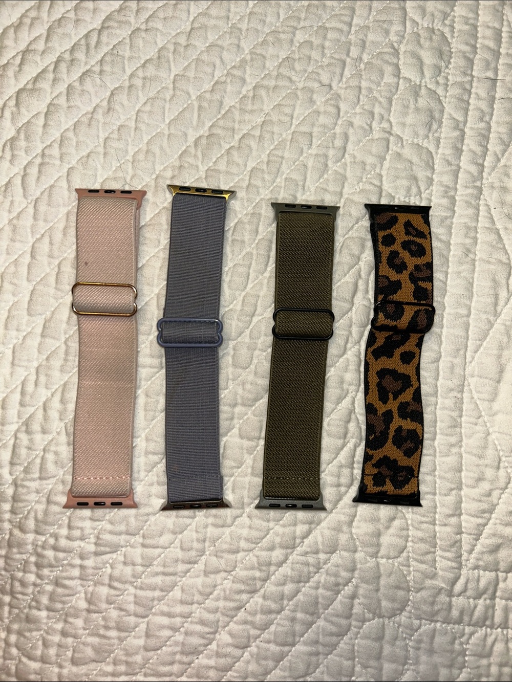 4-Pack Stretch Loop Watch Bands - Gray, Blush Pink, Leopard, Olive Green